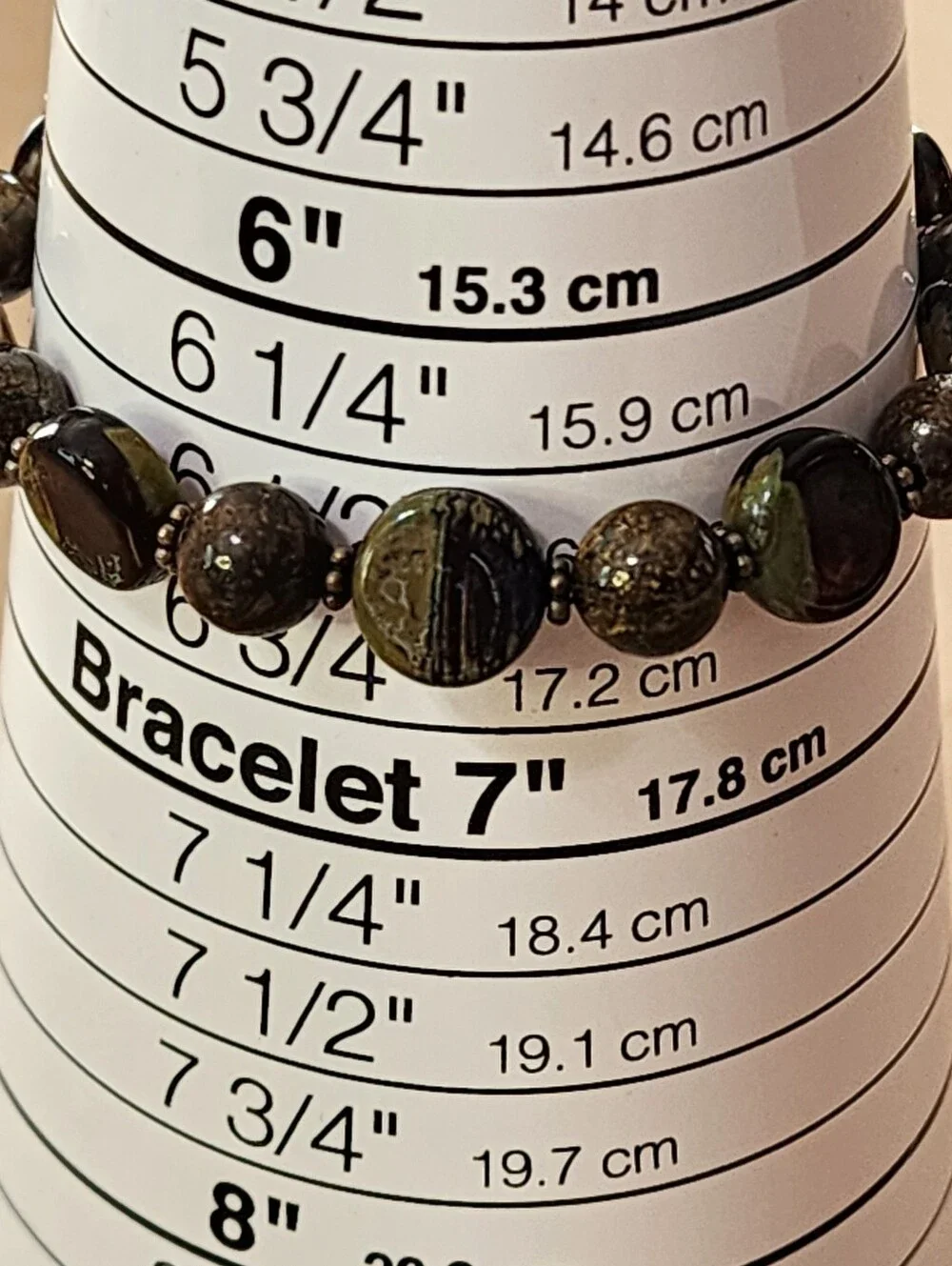 Artisan Handmade Dichroic Glass& Natural Stone Bracelet Sterling Silver 925 6.5